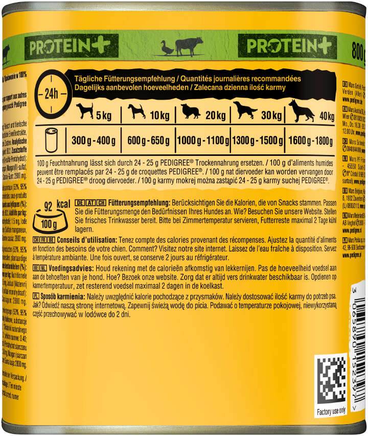 Pedigree Hunde-Nassfutter Protein+in Pastete mit Ente und Rind